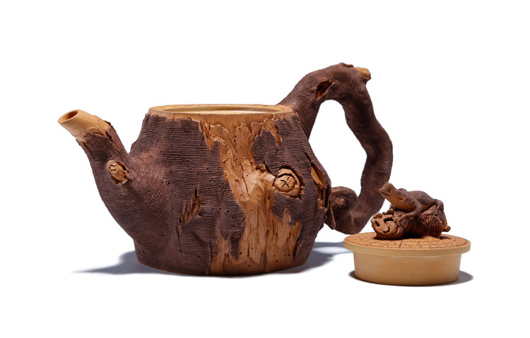 仿木外皮紫砂壺，創(chuàng)意木樁手工雕刻紫砂壺